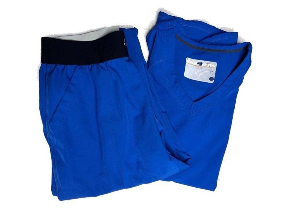 Skechers by Barco Women's Royal Blue V-Neck Scrub Top and Scrub Pant Set